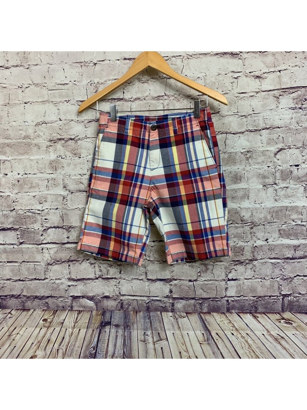 Lands End Red Blue Check Chino Shorts
